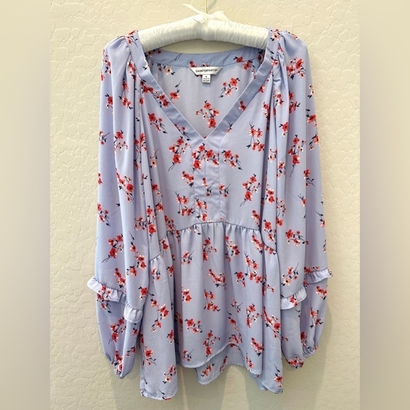 Counterparts Tops - COUNTERPARTS | Lavender Purple Floral Flowy Peasant Boho Babydoll Blouse | XL